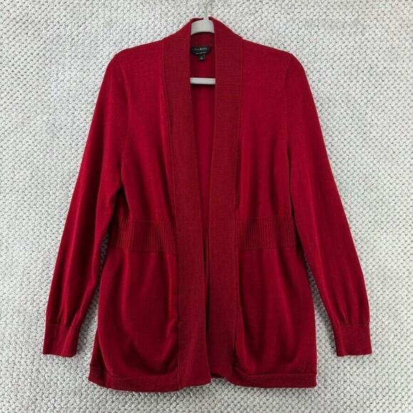 Talbots Sweater Womens L Red Knit Merino Wool Open Front Cardigan Long Sleeves - Picture 1 of 12